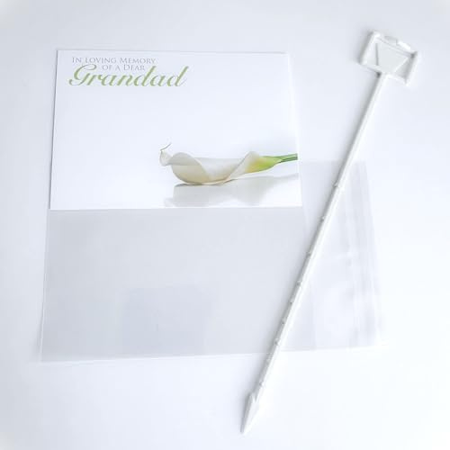 ShredAstic®️ Florist Message Card Memorial Set - 1 large card 12.5 x 9cm / 1 clear cello self seal bag / 1 card holder cardette for floral tributes (Grandad lily)