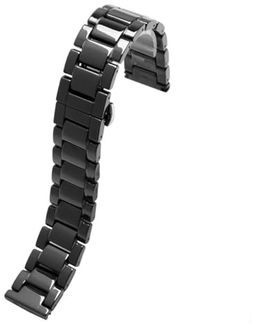 HuanJ Vattentåligt Keramiskt Klockarmband 14-22mm Vitt Svart Armbandsur(Black,16mm)