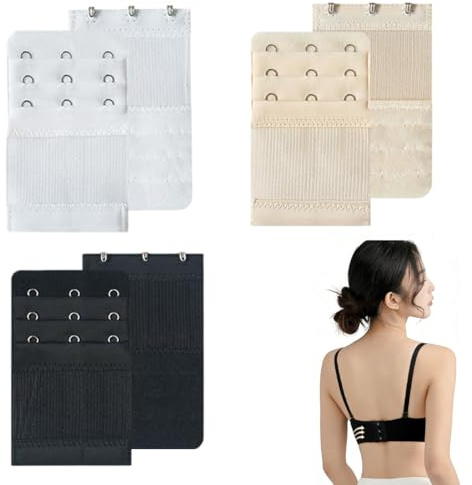 Androxeda 3 Pezzi Estensioni Reggiseno, Estensore di Reggiseno Prolunga Reggiseno Reggiseno Extender 3 Ganci Reggiseno Prolunga per Reggiseno da Donna Bianco Nero Beige