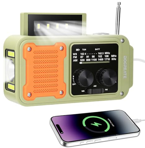 diymore Kurbelradio 2000mAh, Notfallradio mit Kurbel und Solar mit FM/AM/WB, Power Bank, LED Camping Licht, SOS Alarm, Kompass, Kurbelradio Notfall Weltempfänger Testsieger für Ourdoor, Blackout