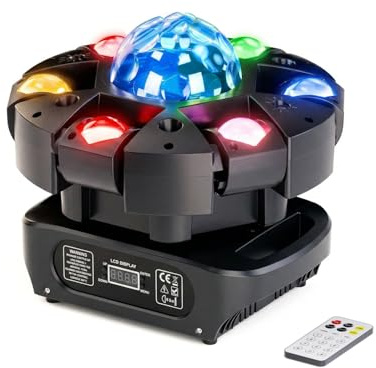 Lyre LED 150W Beam Luz de escenario RGBW con control remoto y bola discoteca, iluminación de noche DJ 25 canales juegos de luz para bar, club, discoteca, fiesta, disco