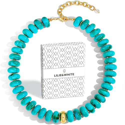 LILIE&WHITE Damen Halskette Multi-Color, Auffällige Perlenkette aus Hochwertigem Harz, Trendiger Retro-Schmuck mit Großformatigen Perlen für Freizeit Halskette