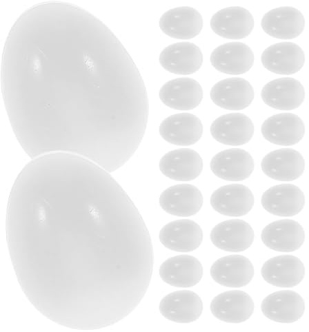 HEMOTON 30 Pezzi Uova Finte Realistiche in Plastica Bianca per Allenamento e Lavoretti Creativi di Cocorite e Galline, Dimensioni 2,61x2,10x2,10cm, Riutilizzabili e Adatte