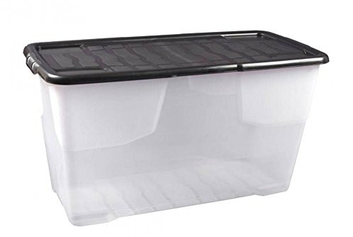 Kreher Robuste Aufbewahrungsboxen mit Deckel, Ordnungsbox Kunststoff, Transparent für Haushalt, Keller, Garage, Camping - verschiedene Größen (80 Liter)