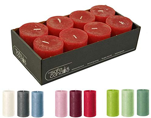 Klocke Kerzen Rustikale Stumpenkerzen – 8 Stück - Wachskerzen/Rustickerzen/Adventskerzen Weihnachten (Rubin Rot, Klein: Höhe 8cm / Ø 7cm)