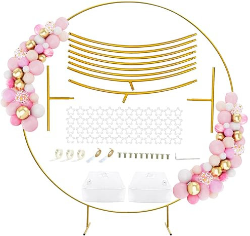 PILIN Round Balloon Arch Kit, Gold Metal Balloon Circle Frame, Big Size Backdrop Stand for Birthday, Wedding, Baby Shower, Grad Party Decoration (GOLD 2.2M)