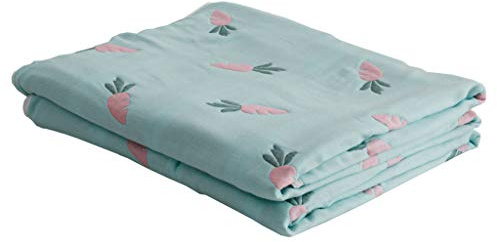 Hayisugal Baumwolldecke Kuscheldecke luftig angenehm 100% Baumwolle Sommer Decke zweiseitig Tagesdecke Überwurf Kinder Bettdecke für Kinderzimmer Doppelbett, Blau Karotte, 150 x 200cm