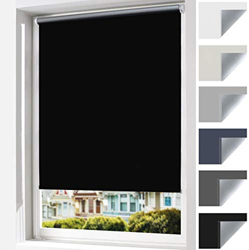 Vkele Verdunkelungsrollo Thermorollo ohne Bohren Verdunklungsrollo Klemmfix Rollo Verdunklung (Schwarz, B85cm x H130cm) Fensterrollo Klemmrollo Sonnenschutz Sichtschutz für Fenster & Tür