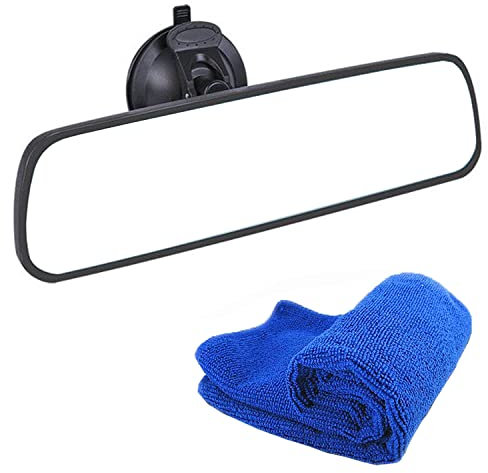 Heart Horse espejo retrovisor interior blanco gran angular con paño de limpieza de microfibra universal para automóvil, camión, SUV (9.6 pulgadas)