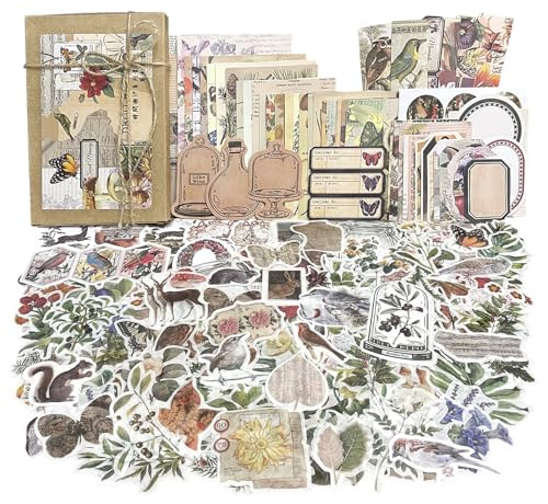 260PCS Adesivi Scrapbooking Vintage Natura Carta Decorativa Scrapbook Accessori Decoupage Viaggio Sticker Retrò Washi Adesivo per Bullet Journal DIY Diario Album Taccuino Calendari Planner