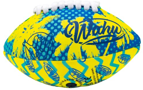 Wahu 100% Waterproof Mini Beach Football with Real Laces for in and Out of Water Play, 6.5 Outdoor Mini Football for Pool and Beach Games, Teal/Yellow