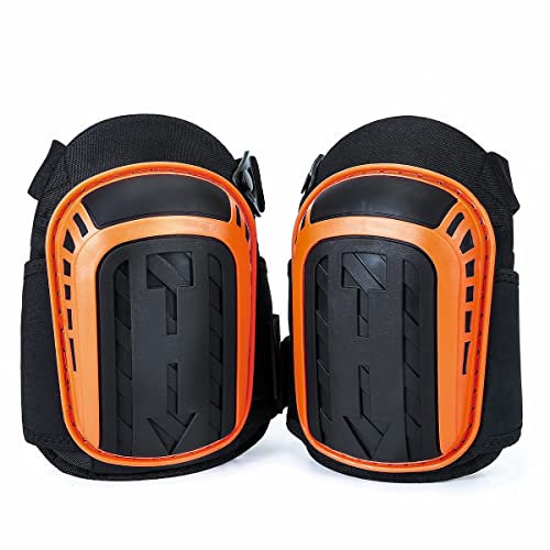 Knee Pads Work,Knee Pads with Heavy Duty Foam Padding and Gel Cushion,Strong Double Straps and Adjustable Easy-Fix Clips for Men,Women,Construction,Flooring,Gardening,Cleaning and DIY (Orange)