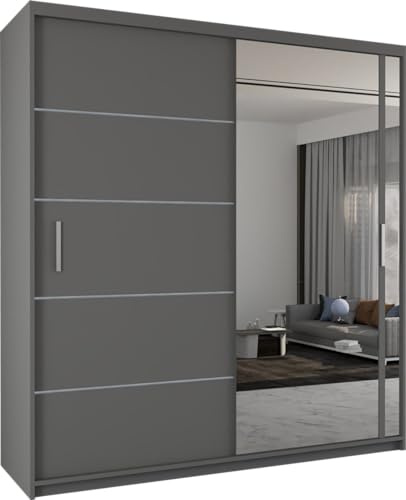 SLIDING WARDROBE 4U Indiana Free Standing Double Sliding Mirror Door wardrobe (203cm, Grey)