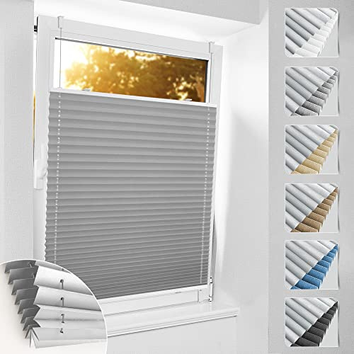 Plissee ohne Bohren Verdunkelung Klemmfix, 80x160cm Hellgrau Thermo Plissee 100% Verdunkelnd & lichtundurchlässig Jalousie, Sichtschutz und Sonnenschutz, Aluminium Rollos für Fenster & Tür