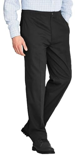 Mens Smart Rugby Trousers Fully Elasticated Stretch Waist Band Draw Cord Comfortable Fit Wrinkle Resistant Lightweight Workwear Bottoms Straight Leg Casual Formal Work Flat Front Pants (Black,36/29)