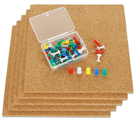 MIVIDE 20PCS Cork Tile Boards for Walls, 18X18X0.6CM Self Adhesive Cork Board Tiles, Corkboards Wall Tiles with Push Pins for Notice, Pictures, Photos, Drawing Display