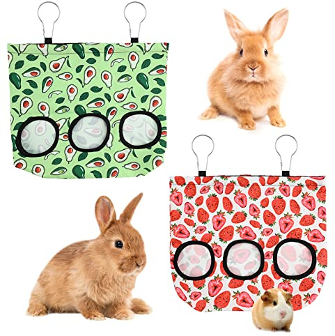 2 Pezzi Sacchetti di Fieno per Conigli, Borsa per Mangiatoia di Fieno per Porcellini D'India Borsa per Fieno Sacchetti di Cibo (Large)