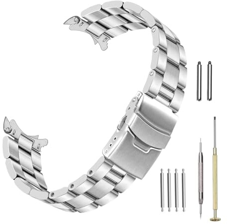 Kai Tian 20mm Gebogenes Ende Edelstahl Uhrenarmband, Schraub-in Silber Konisch Armband für Herren Damen