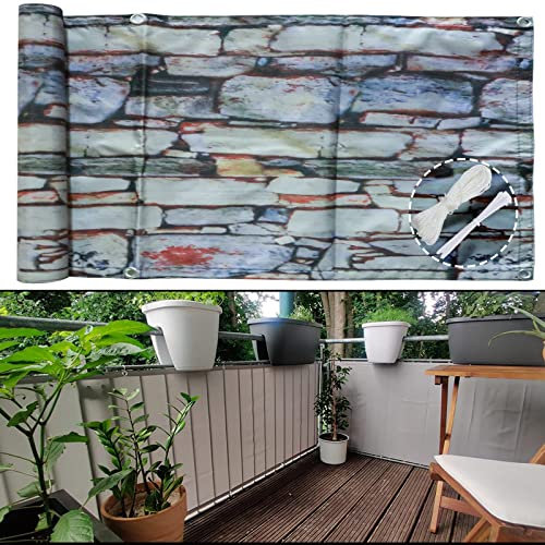 Frangivista Balkon Sichtschutz 90X300cm Balkonverkleidung Balkonumrandung Blickdichte Wasserfest Windfest und UV-Schutz für Garten, Balkon Terrasse mit ?Sen Kabelbinder und Seil Steinblume 1