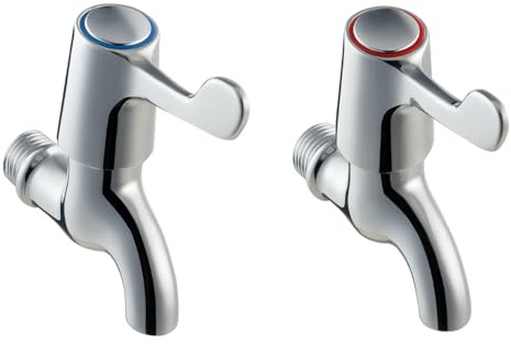 Heavy Duty Chrome Lever Action Bib Taps Pair | Hot & Cold Wall Mounted Taps | 250g Each Durable Brass Construction | Smooth 1/2 Cartridge Operation with Guarantee | for Bathroom Bib Taps