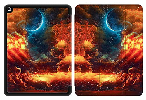 Sunrive Tablet hülle kompatibel mit iPad 9 8 7 (10,2,Model 2021 2020 2019, 9.8.7.Generation) Cover Case,PU Leder Schutzhülle Trifold Ständer Schutzhülle mit Stifthalter-Wolken,Mond,Himmel,