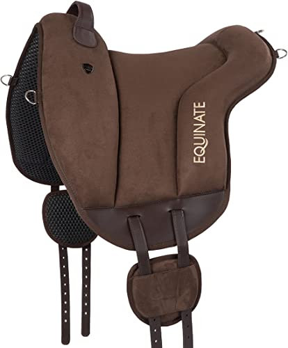 Equinate Reitpad Hamilton aus synthetischem Wildleder Pony Braun - Bareback Pad mit pflegeleichter Neopren Unterseite - Reitkissen Baumloser Sattel