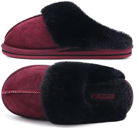 KuaiLu Hausschuhe Damen Flauschige Plüsch Geschlossen Winter Warme Pantoffeln Frauen Kuschel Memory Fussbett Hause Slippers Rutschfest Feste Sohle Hüttenschuhe Indoor Outdoor. Rot 40