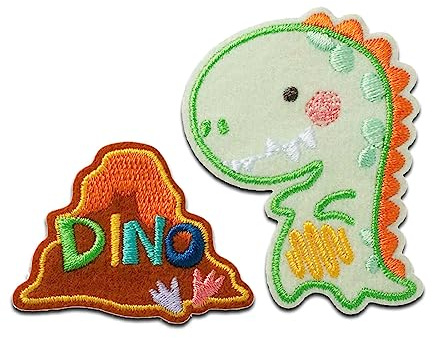 Mono-Quick Dino Set 2tlg. Grün Tier - Aufnäher, Bügelbild, Aufbügler, Applikationen, Patches, Flicken, zum aufbügeln, Größe: 5,2 x 4,6 cm