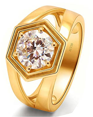 Bishilin Trauring Gold 585 Herren Einzeln, Männer Ring Hexagon Solitär mit Moissanit 1.5ct Gold Ring Hochzeit und Verlobung Gr.60 (19.1)
