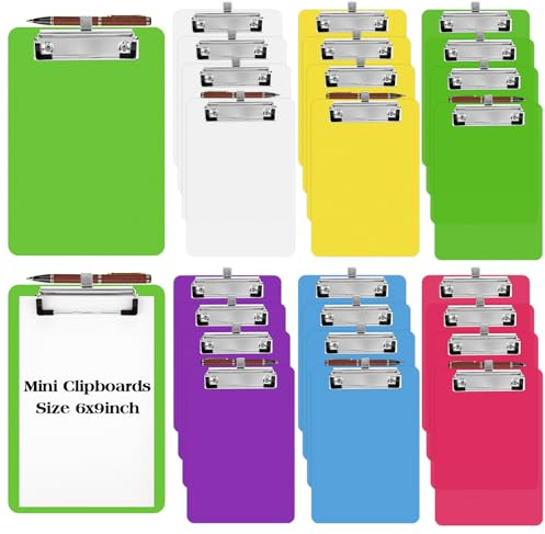 Qilery Mini-Klemmbretter, 15,2 x 22,9 cm, mit Stifthalter, Kunststoff, bunt | Bulk Klemmbretter für Büro, Restaurant, Café, Hotel, Schulanfang, Notizblöcke, Einkaufslistenorganizer, Lagerbestand