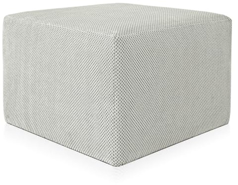Deshome - Pouf Fußhocker Sofa 63x63x44 cm Stoff wasserabweisend Samt Effekt: Pouf modernes Design Sofa Wohnzimmer Schlafzimmer Puff Fußhocker Sitzhocker Wohnzimmer Demeter Hellgrau