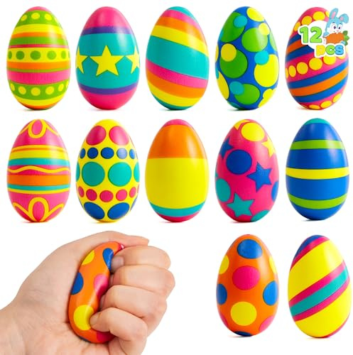 JOYIN 12 Stück Bunte und matschige Spielzeugeier, Ostereiersuche, langsam ansteigender Stressabbau, superweiche, zusammendrückbare Ostereier, Osterkörbchenfüller