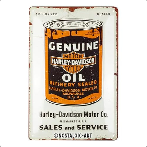 Nostalgic-Art Retro Blechschild, 20 x 30 cm, Harley-Davidson – Genuine Oil Can – Geschenk-Idee für Biker, Original Lizenzprodukt (OLP), aus Metall, Vintage Design, Blechschilder Sprüche | Original Harley-Davidson Lizenzprodukt (OLP), aus Metall, Vintage Design, Blechschilder Sprüche, Geschenk-Idee für Biker