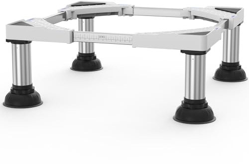 DEWEL Base réglable pour machine à laver, structure pour machine à laver pour réfrigérateur, sèche-linge et congélateur, charge d'ours 300 kg, réglable 43-62 cm, 20-23 cm, blanc