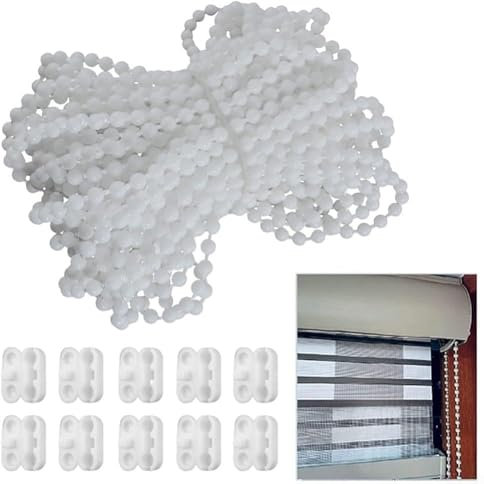 Blinds Roller Cord, 10 Meter Roller Blind Ball Chains Curtain Cord Bead Roman Roller Chain Spares Accessories with 10 Connectors