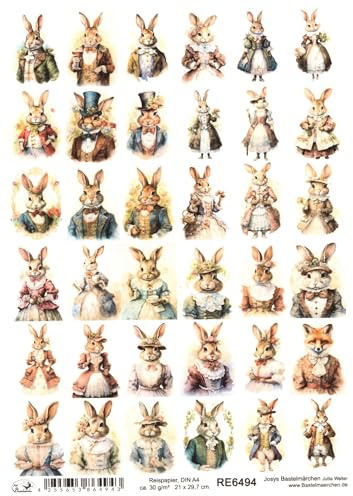 Josys Bastelmärchen Reispapier A4 Strohseide Decoupage Ostern Hase in Vintage Anzug RE6494