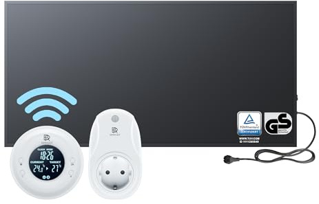 BR Bringer® Infrarotheizung 1000 W Thermostat Fernbedienung | Schwarze Infrarot Elektroheizung für die Wandmontage - energiesparende Strahlungswärme, TÜV und GS geprüft