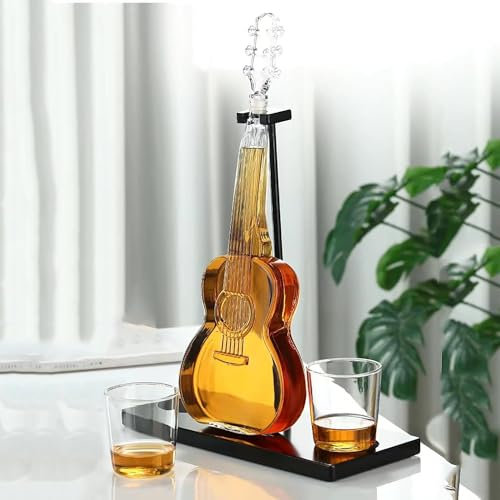 Juego de decantador de whisky y vaso de lujo de 1000 ml, decantador de guitarra creativo con tapón, dispensador de whisky, regalo de cumpleaños único, juego
