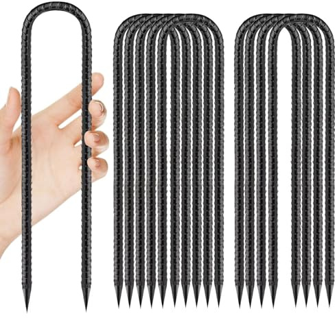 Ancora a terra, trampolino a U, picchetti da 30 cm, ancoraggio a terra, colore nero, picchetto, stabile, gancio in metallo, per campeggio, sicurezza di recinzioni, tende, giardinaggio, ecc. 10 pezzi
