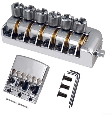E-Gitarre Steg Saitenhalter Set Vintage Look E-Gitarre Headless Fixed Bridge Saitenhalter Metallkonstruktion Ersetzt Mutternteil 6 Saiten(F)
