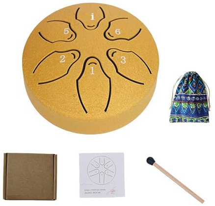Regentrommel für Außengarten, Regentrommel Instrument für Draußen, Stahlzungentrommel Regenspiel, Trommel Regenspiel, wasserdicht, 3 Zoll 6 Töne Stahl Handtrommel mit Tasche, für Camping, Meditation