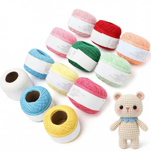 ANKROYU Häkelgarn, Spitzenlinie, handgehäkelt, Handstrickgarne, Seide, leichte dünne Linie, Handstrick-Spitzengarn, Häkelgarn, Häkelgarn zum Stricken und Häkeln (Set mit 12 Farben)