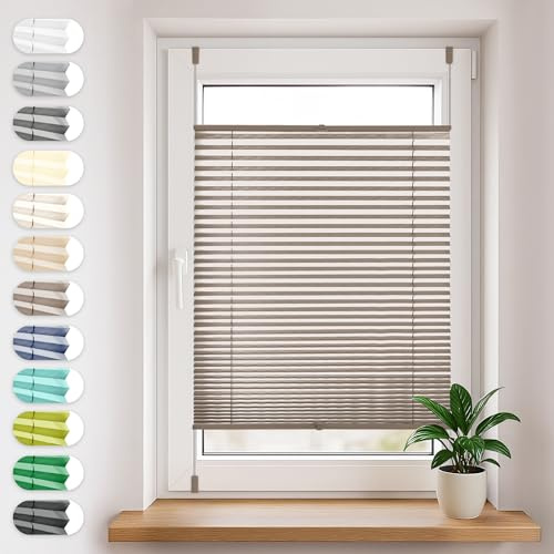 Sonello Plissee Klemmfix ohne Bohren 50cm x 140cm Braun Faltrollo Plisseerollo Jalousie für Tür & Fenster Blickdicht Sichtschutz Sonnenschutz Fertifplissee Rollo