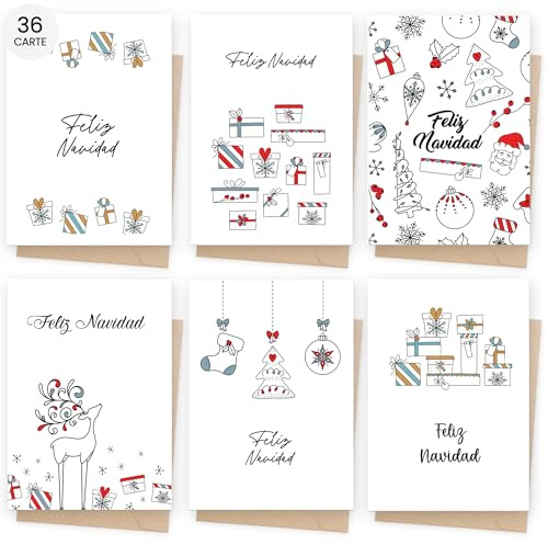 AmzLinkal 36 Tarjetas navideñas con sobre, Tarjetas navideñas A6 plegadas con frase única, Tarjetas de Año Nuevo 2025 para familiares, amigos, colegas y clientes comerciales