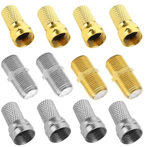 YYCLIPY Coaxial Cable Connectors F Type Adapter Female to Male TV Aerial Extension Adapter 8 Pcs RG6 Plug Connector and 4 Pcs Female Coupler for Coaxial Cable Extension Repair Satellite Broadband