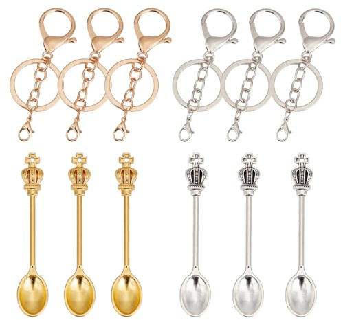 NICENEEDED 6 Pieza de Mini Cucharas de Pala, Llavero con Colgante de Cucharilla de Corona, Mini Colgante de Cuchara, Llavero con Cuchara Pequeña, Dije de Vajilla