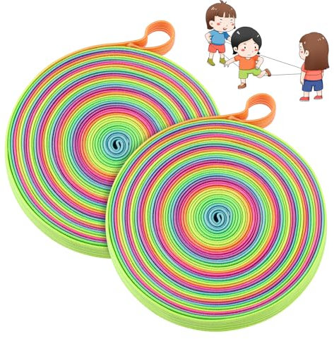 Neerow 2 Rollen Gummitwist Kinder, 6 Meter Hüpfgummi, Gummi Twist Regenbogenfarben, Indoor & Outdoor Kinderspiele für Kinder Mädchen Junge ab 6, 7, 8, 9, 10 Jahre