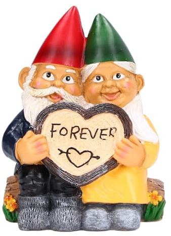 Creative Resin Garden Gnome Couple Dwarf Heart Shaped Statue Waterproof and Durable Suitable for Garden Gifts Patio Lawn Decoration