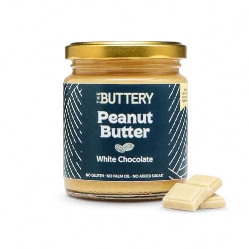 THE BUTTERY Crema de Cacahuete White Chocolate 220g – Peanut Butter con Trozos de Cacahuete y Chocolate Blanco| Sin Aceite de Palma | Fuente de Proteína | Sin Gluten | Producto Vegano