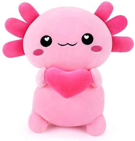 Axolotl Plush Pillow Stuffed Axolotl Stuffed Animal Plush Pillow Cute Plush Toys Animal Toy Hugging Pillow For Lover Cushion Pillows Cuddly Toy Soft Toys Heart for Boys Girls Present 13.7 inch
